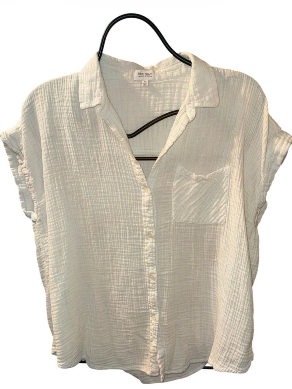 True Craft Cream Button-Front Gauze Pocket Blouse